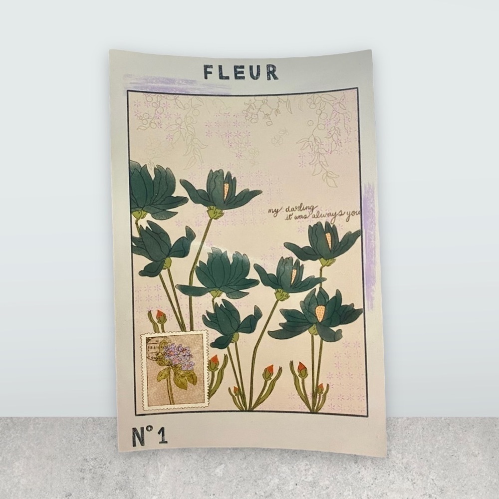 Fleur (flower) reprint on glossy 4x6” paper framed in black with glass​​​​​​​​​​